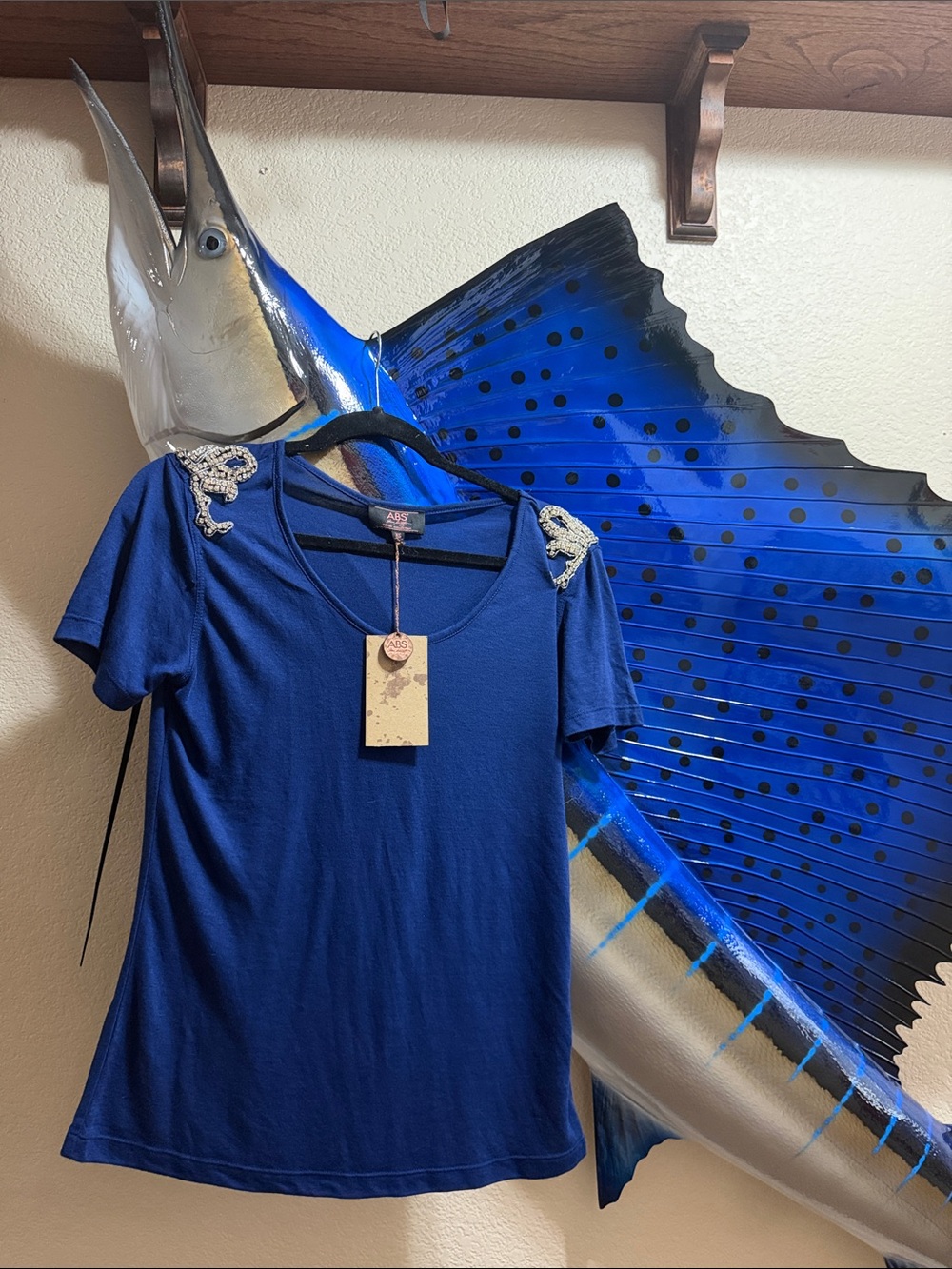 Women's Embellished Shoulder Tee - Royal Blue - XS
NWT